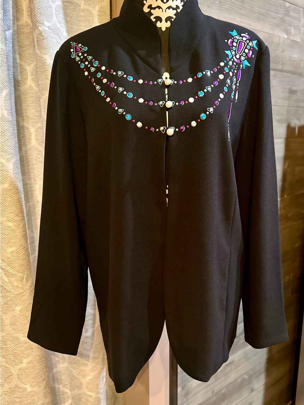 NWT 90s Vintage Bob Mackie Wearable art Black beaded necklace detail size L